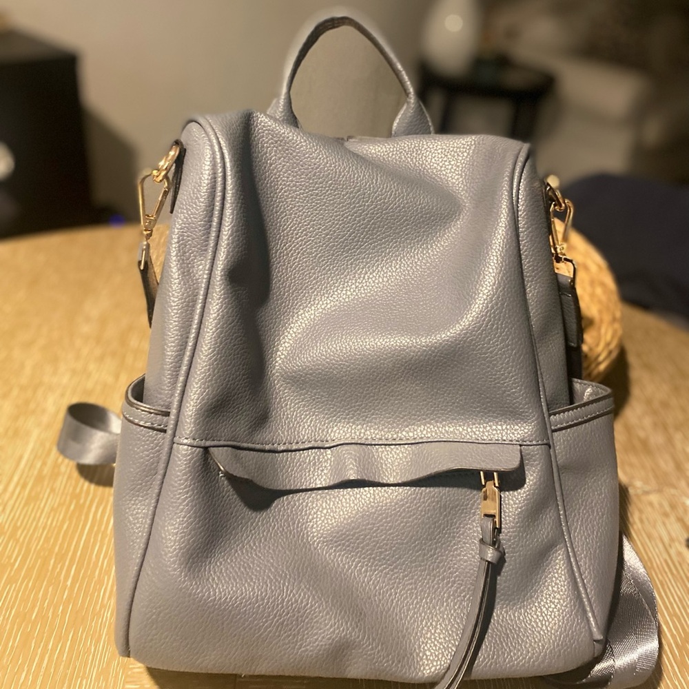Grey/blue tote bag with printed interior